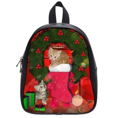 Christmas, Funny Kitten With Gifts School Bag (small) by FantasyWorld7