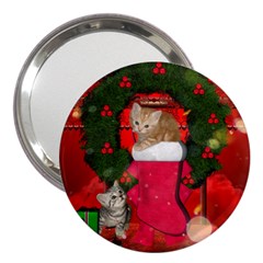 Christmas, Funny Kitten With Gifts 3  Handbag Mirrors by FantasyWorld7
