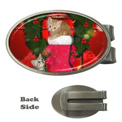 Christmas, Funny Kitten With Gifts Money Clips (oval)  by FantasyWorld7