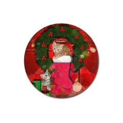 Christmas, Funny Kitten With Gifts Magnet 3  (round) by FantasyWorld7