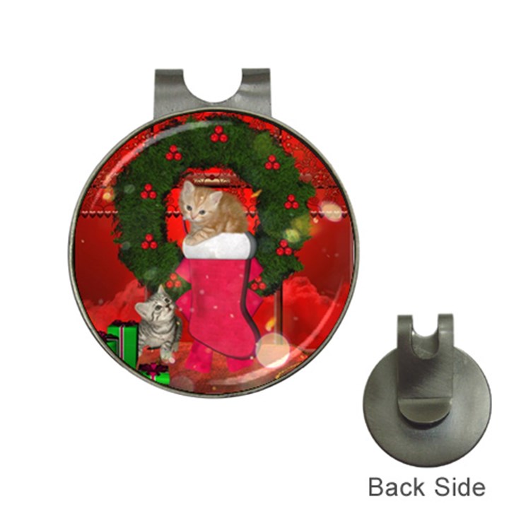 Christmas, Funny Kitten With Gifts Hat Clips with Golf Markers