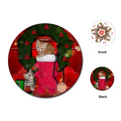 Christmas, Funny Kitten With Gifts Playing Cards (round)  by FantasyWorld7