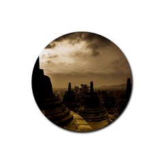 Borobudur Temple Indonesia Rubber Coaster (round)  by Nexatart