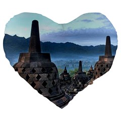 Borobudur Temple  Morning Serenade Large 19  Premium Heart Shape Cushions by Nexatart