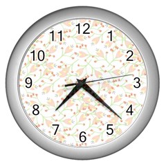 Small Floral Flowers Pattern  Wall Clocks (silver) 