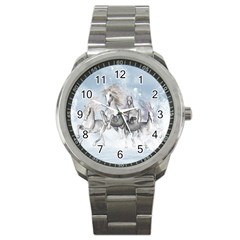 Awesome Running Horses In The Snow Sport Metal Watch