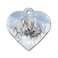 Awesome Running Horses In The Snow Dog Tag Heart (two Sides) by FantasyWorld7