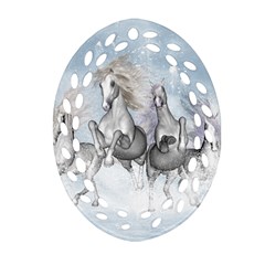 Awesome Running Horses In The Snow Oval Filigree Ornament (two Sides) by FantasyWorld7