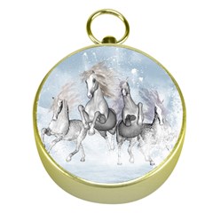 Awesome Running Horses In The Snow Gold Compasses by FantasyWorld7