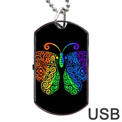 Rainbow butterfly  Dog Tag USB Flash (One Side)