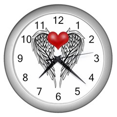Angel Heart Tattoo Wall Clocks (silver) 