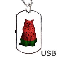 Watermelon Cat Dog Tag Usb Flash (one Side) by Valentinaart