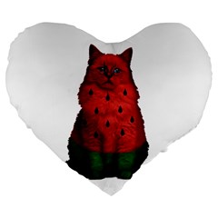 Watermelon Cat Large 19  Premium Flano Heart Shape Cushions by Valentinaart