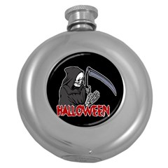 Death - Halloween Round Hip Flask (5 Oz) by Valentinaart