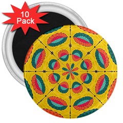 Textured Tropical Mandala 3  Magnets (10 Pack)  by linceazul