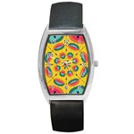 Textured Tropical Mandala Barrel Style Metal Watch Front