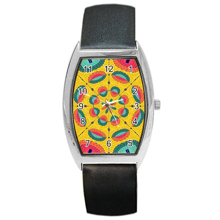 Textured Tropical Mandala Barrel Style Metal Watch