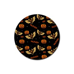 Bat, Pumpkin And Spider Pattern Rubber Coaster (round)  by Valentinaart