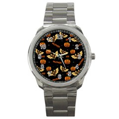 Bat, Pumpkin And Spider Pattern Sport Metal Watch by Valentinaart