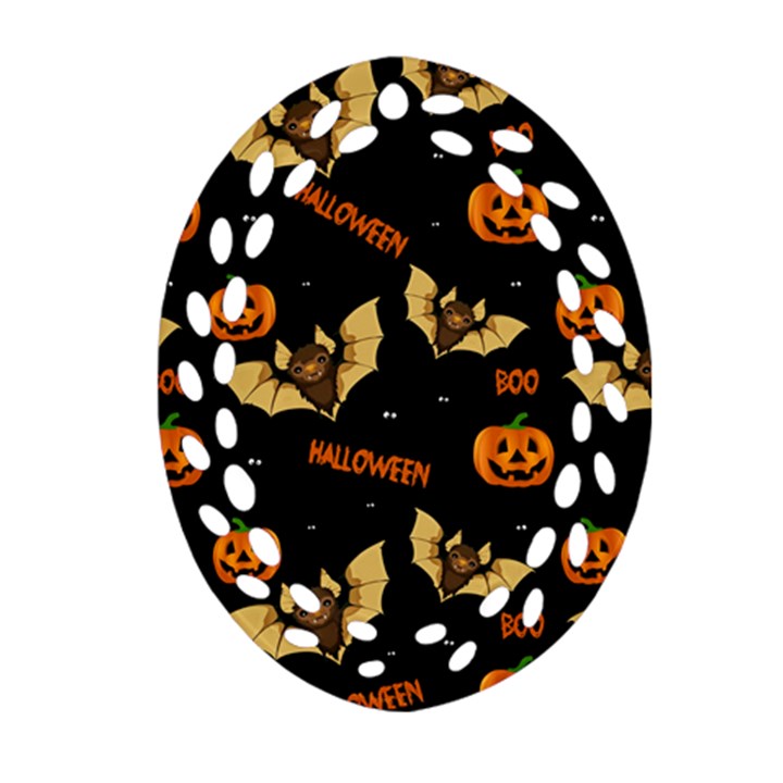 Bat, pumpkin and spider pattern Oval Filigree Ornament (Two Sides)