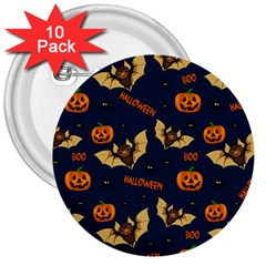 Bat, Pumpkin And Spider Pattern 3  Buttons (10 Pack)  by Valentinaart