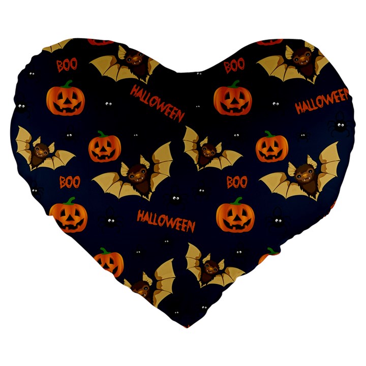 Bat, pumpkin and spider pattern Large 19  Premium Flano Heart Shape Cushions