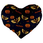 Bat, pumpkin and spider pattern Large 19  Premium Flano Heart Shape Cushions Back