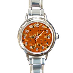 Bat, pumpkin and spider pattern Round Italian Charm Watch