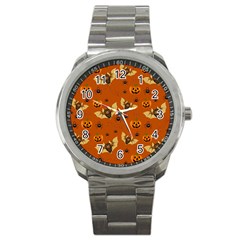 Bat, Pumpkin And Spider Pattern Sport Metal Watch by Valentinaart