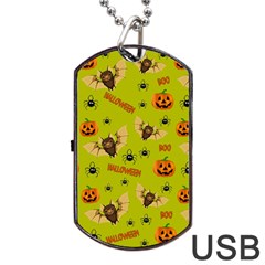 Bat, Pumpkin And Spider Pattern Dog Tag Usb Flash (two Sides) by Valentinaart