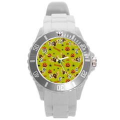 Bat, pumpkin and spider pattern Round Plastic Sport Watch (L)