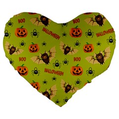 Bat, pumpkin and spider pattern Large 19  Premium Flano Heart Shape Cushions