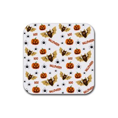 Bat, Pumpkin And Spider Pattern Rubber Coaster (square)  by Valentinaart