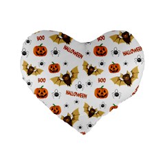 Bat, Pumpkin And Spider Pattern Standard 16  Premium Flano Heart Shape Cushions by Valentinaart