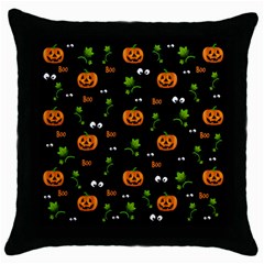 Pumpkins - Halloween Pattern Throw Pillow Case (black) by Valentinaart