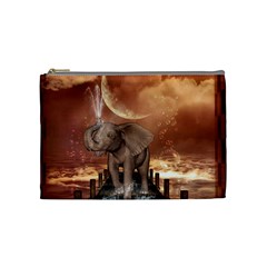 Cute Baby Elephant On A Jetty Cosmetic Bag (medium)  by FantasyWorld7