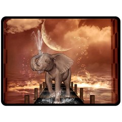 Cute Baby Elephant On A Jetty Double Sided Fleece Blanket (large)  by FantasyWorld7