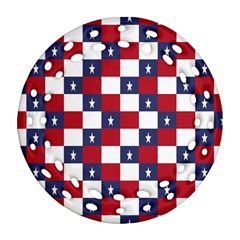 American Flag Star White Red Blue Round Filigree Ornament (two Sides)