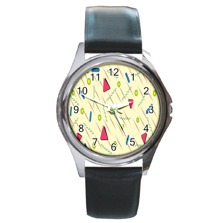 Background  With Lines Triangles Round Metal Watch