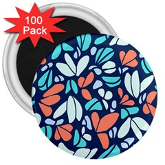 Blue Tossed Flower Floral 3  Magnets (100 Pack)