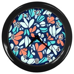 Blue Tossed Flower Floral Wall Clocks (black)