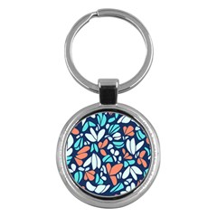 Blue Tossed Flower Floral Key Chains (round) 