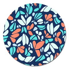 Blue Tossed Flower Floral Magnet 5  (round)