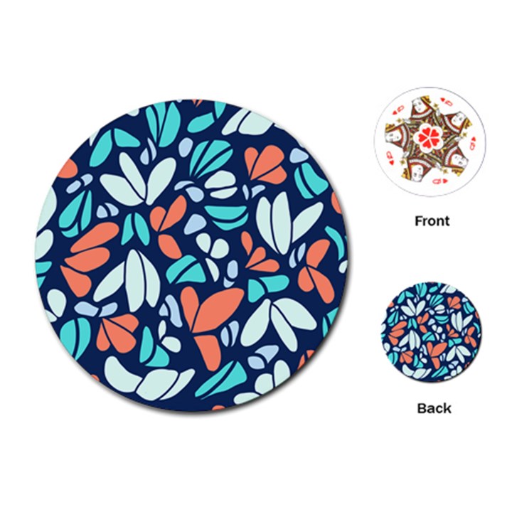 Blue Tossed Flower Floral Playing Cards (Round) 