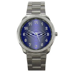 Blue Lines Iterative Art Wave Chevron Sport Metal Watch