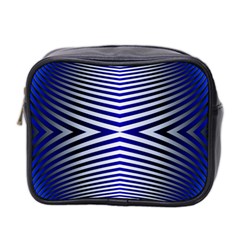 Blue Lines Iterative Art Wave Chevron Mini Toiletries Bag 2-side