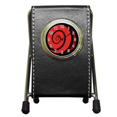 Double Spiral Thick Lines Black Red Pen Holder Desk Clocks