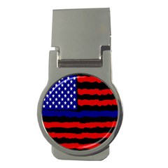 Flag American Line Star Red Blue White Black Beauty Money Clips (round) 