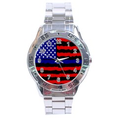 Flag American Line Star Red Blue White Black Beauty Stainless Steel Analogue Watch by Mariart