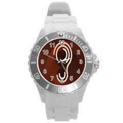 Fan Line Chevron Wave Brown Round Plastic Sport Watch (L)